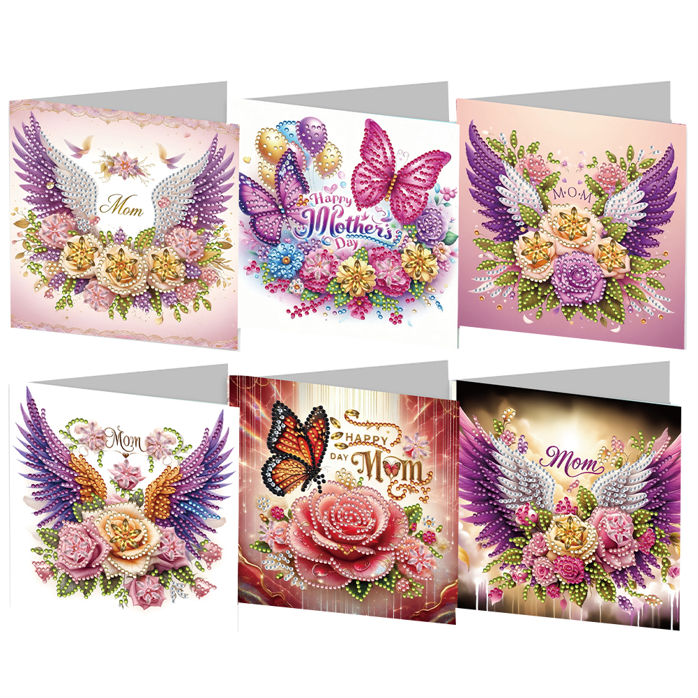 6Pcs Mother s Day Flower Wing Handmade Diamond Painting Wish Card for Moms