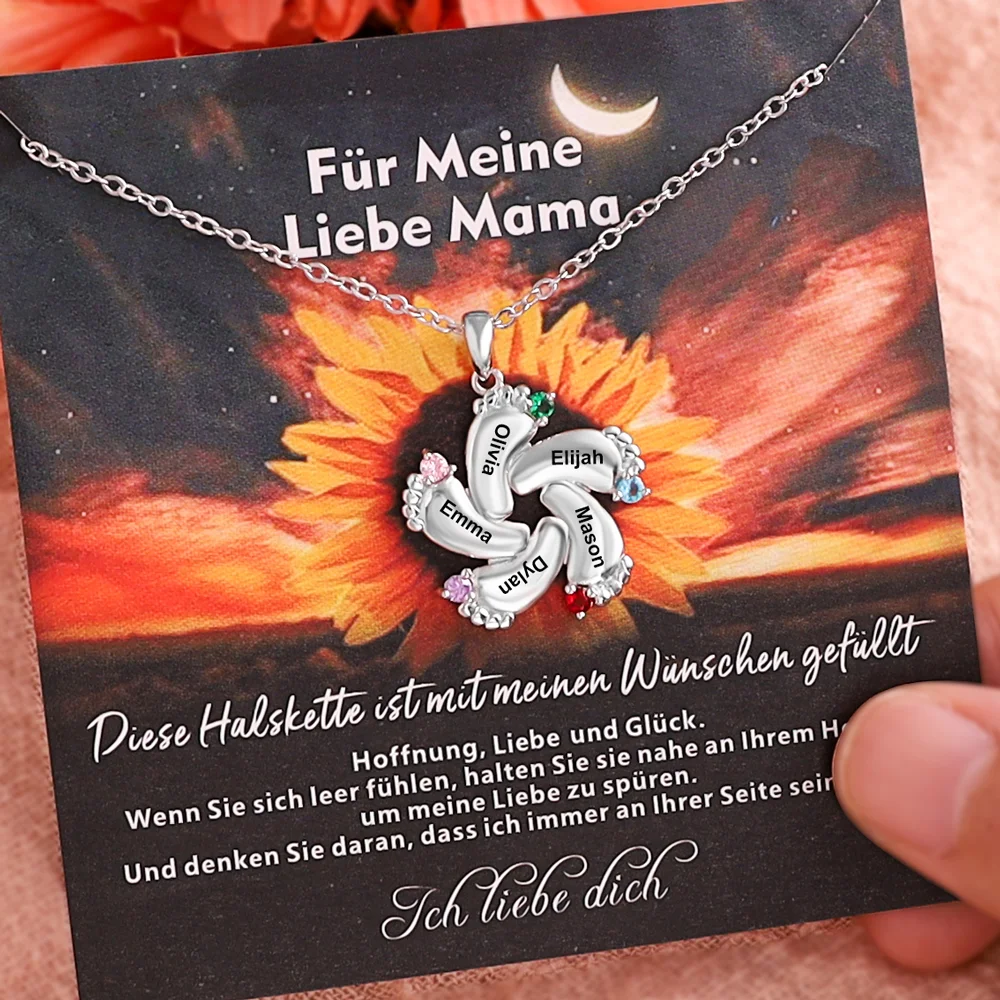 Personalisierte Baby Füße 5 Geburtssteine Halskette