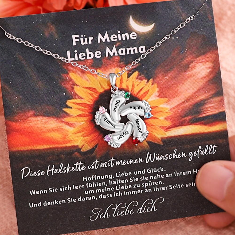 Personalisierte Baby Füße 5 Geburtssteine Halskette n5-b5 Kettenmachen