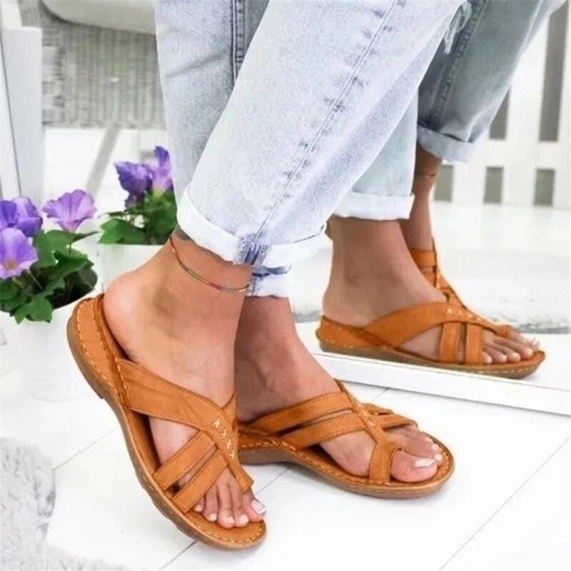 Women Flip Flops PU Shoes Comfy Platform Flat Ladies Casual Soft Big Toe Foot Correction Sandal Orthopedic Bunion Corrector