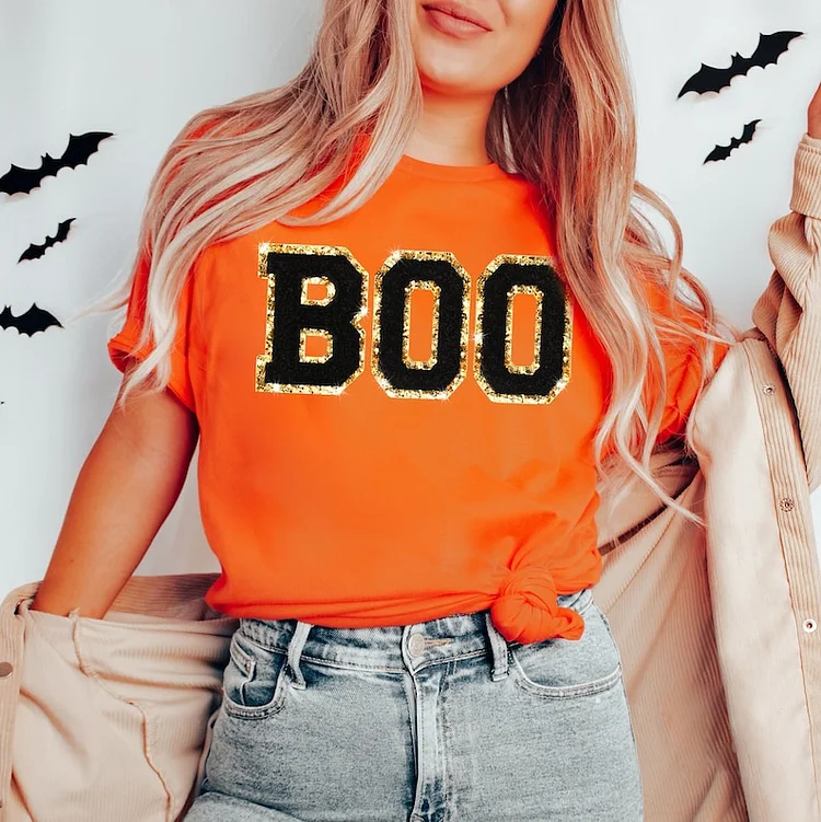 Chenille Patch Halloween Sweatshirt, Halloween Shirts, BOO Halloween Crewneck, Cute Halloween Sweater