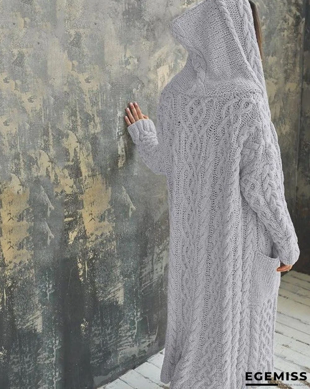 Cardigan Braid Lazy Wind Hooded Long Cardigan Sweater | EGEMISS