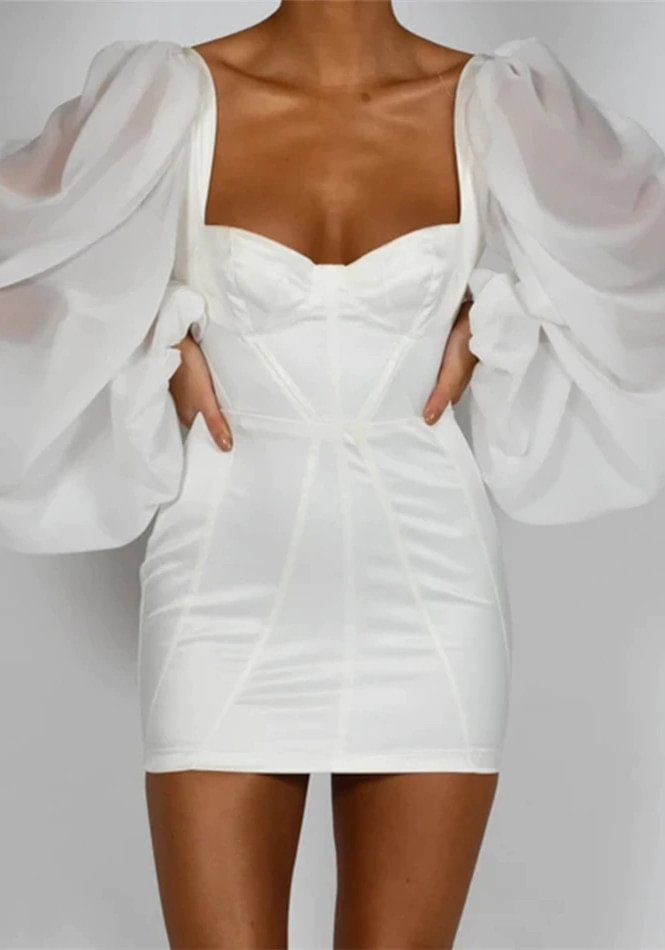 White Long Sleeve Bandage Dress se921