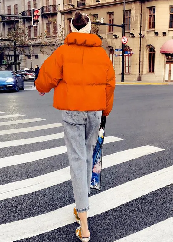 New orange duck down coat plus size clothing womens parka stand collar Large pockets fine coats