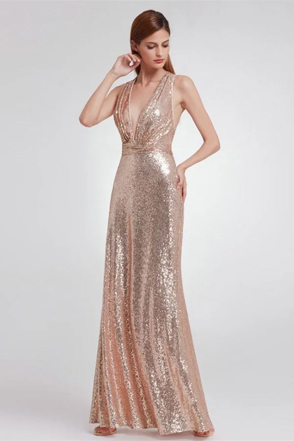 Stuning Sequins V-Neck Prom Dress Long Mermaid Evening Gowns Sleeveless - lulusllly