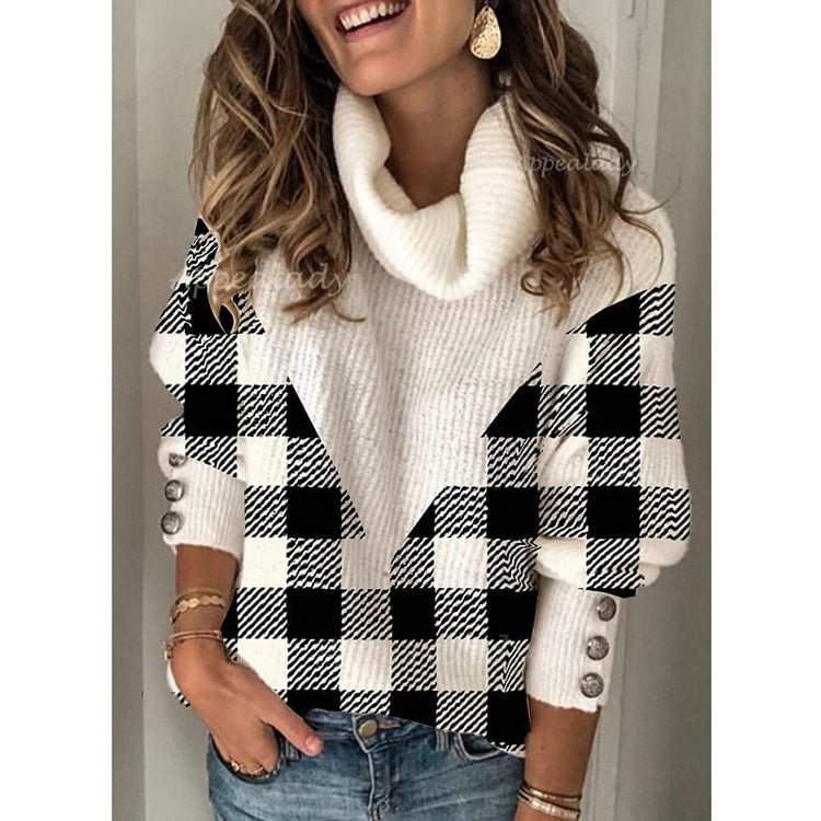 Women's Plaid Lapel Knitted Fashion Casual Pullover Sweater