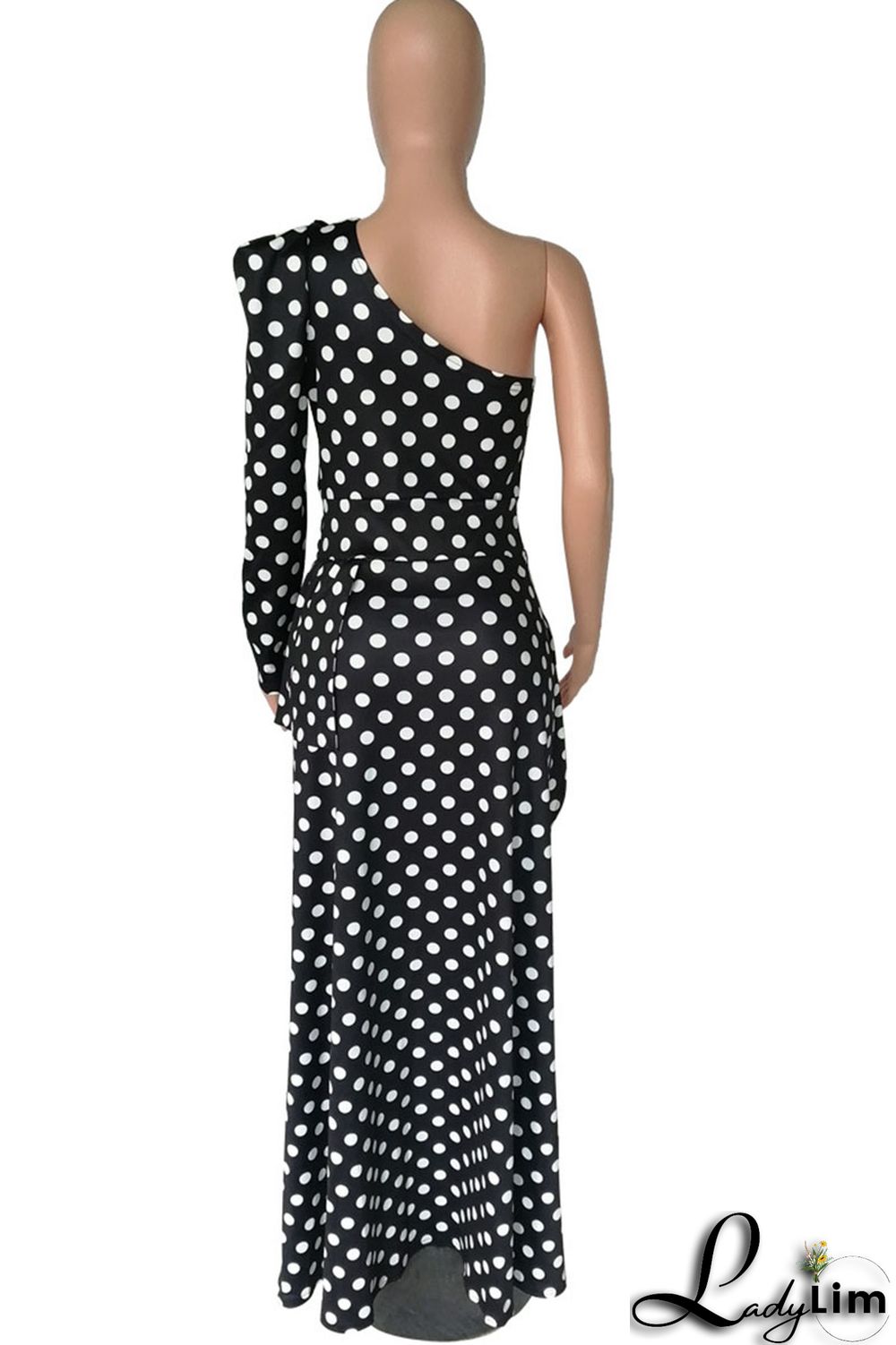 Black Sexy Print Leopard Split Joint Fold Asymmetrical Oblique Collar Dresses