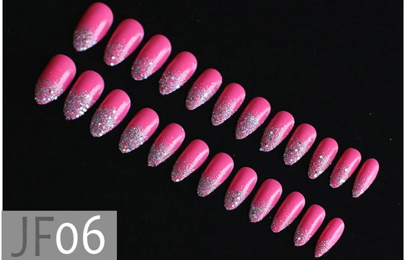 Gray Ombre French glitter AB Short Stiletto UV Gel nude Fake Nails Black Shimmer Finger red false nail point tip pink Handmade-Nail Inspo