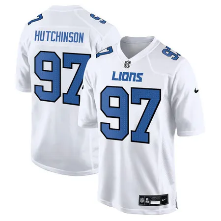 Men's Detroit Lions #97 Aidan Hutchinson Tundra White Fashion Game Jersey