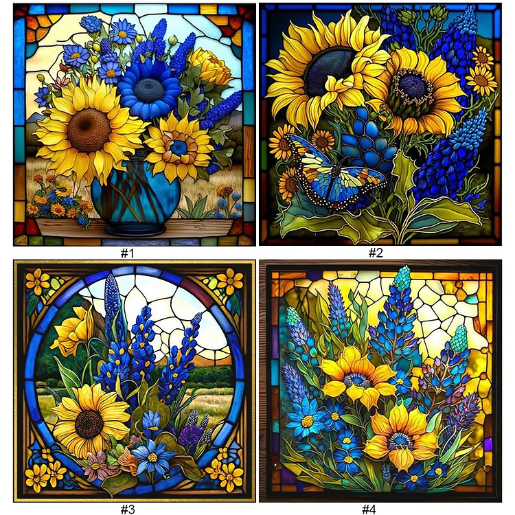 Stained Glass Sunflowers 35*35cm(canvas) full round drill diamond painting