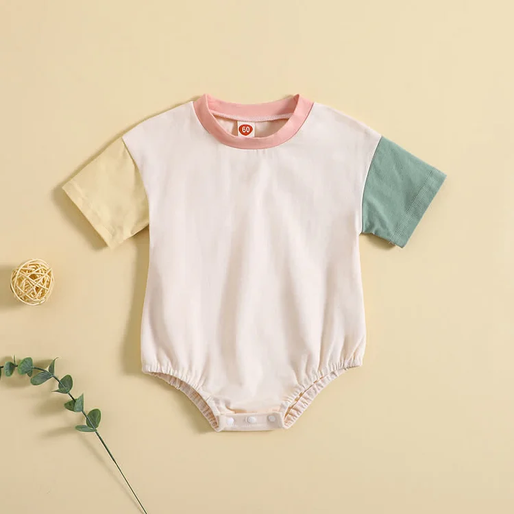 Baby Contrast Sleeve Splicing Bodysuit