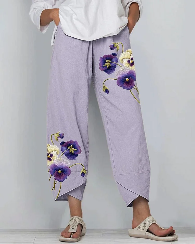 Simple Purple Flowers Loose Casual Pants