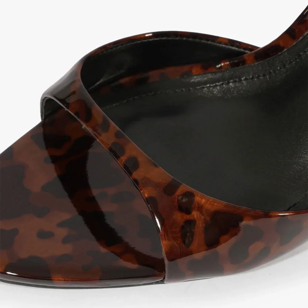Brown & Black Patent Leather Tortoiseshell Pattern Mule Heels