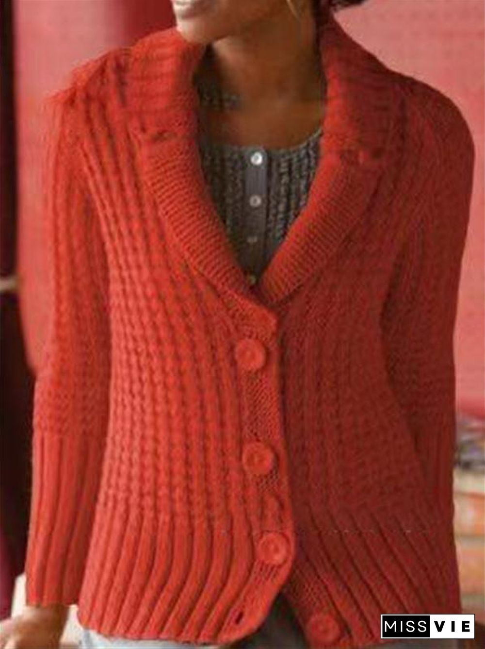 Lapel Plain Button Sweater Coat