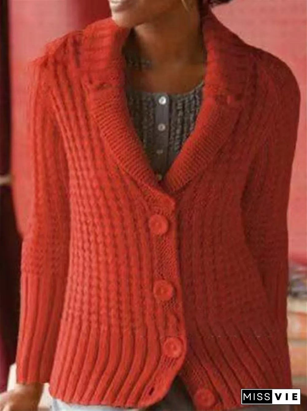 Lapel Plain Button Sweater Coat