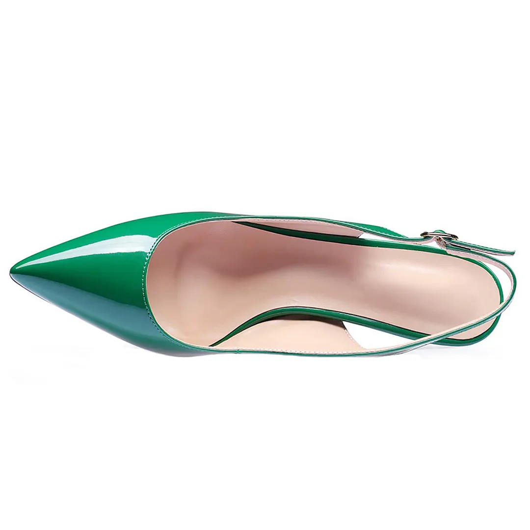 60mm Women's Pointed Toe Slingback Red Soles Shoes Kitten Heel Patent Pumps-vocosishoes