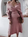 Long Sleeves Shirts Tops+Pleated Skirt Suit