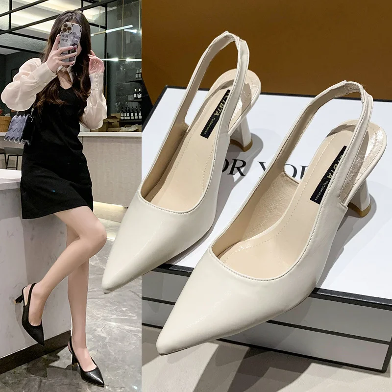 Breakj Breakj Spring And Summer New Sharp-Headed High-Heeled Shoes Women's Fine Heel Head Sandals Behind The Empty Light Single Shoe