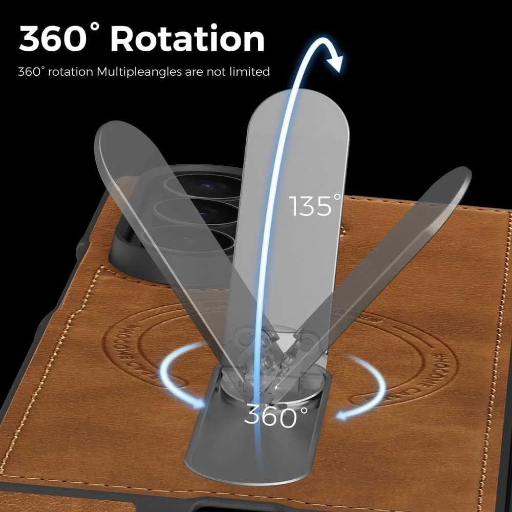 360 Rotae Kickstand Leather Case for Samsung Galaxy Z Fold 7 6 5 4 3 5G Magnetic Heavy Duty Cover, Military Shockproof Cases 
