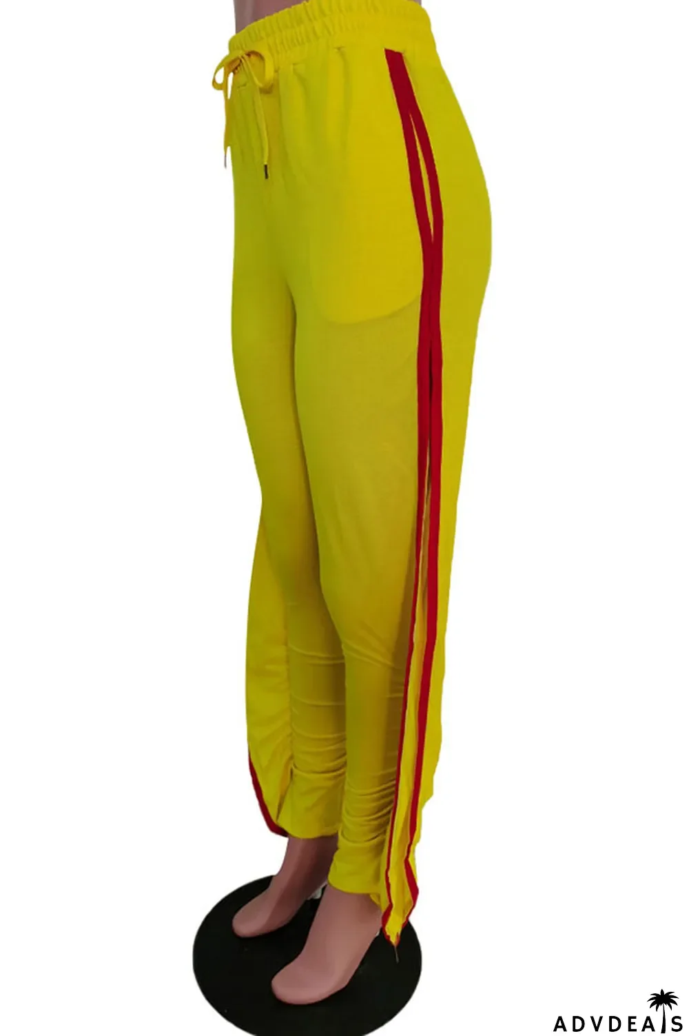 Grey Black Grey Blue Green Yellow Cotton Drawstring Sleeveless Mid Patchwork Solid Split Draped Straight Pants Bottoms