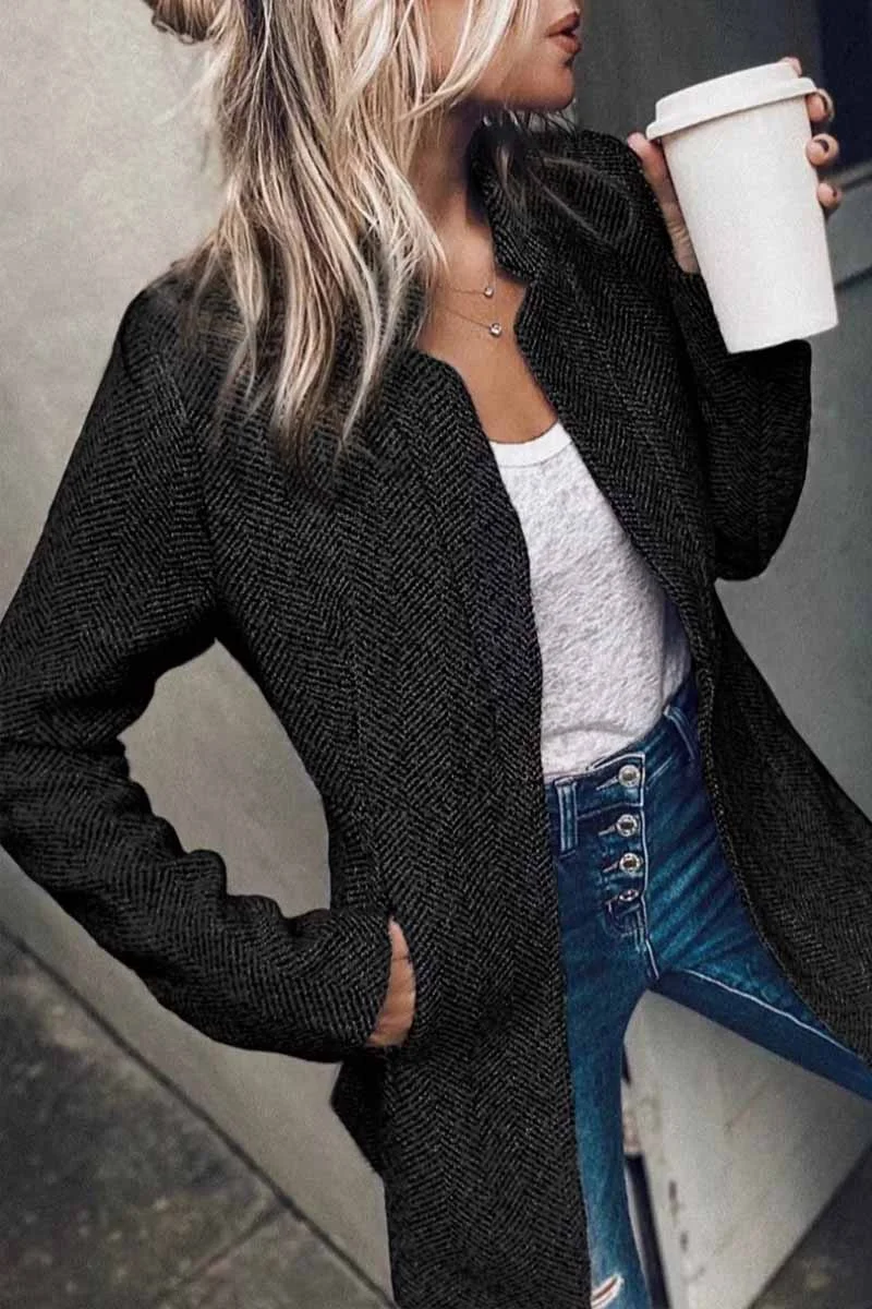 Casual Classic Retro Pocketed Heather Coat