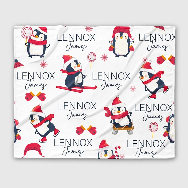 BlanketCute-Personalized Lovely Kid Penguin Blanket with Your Kid's Name