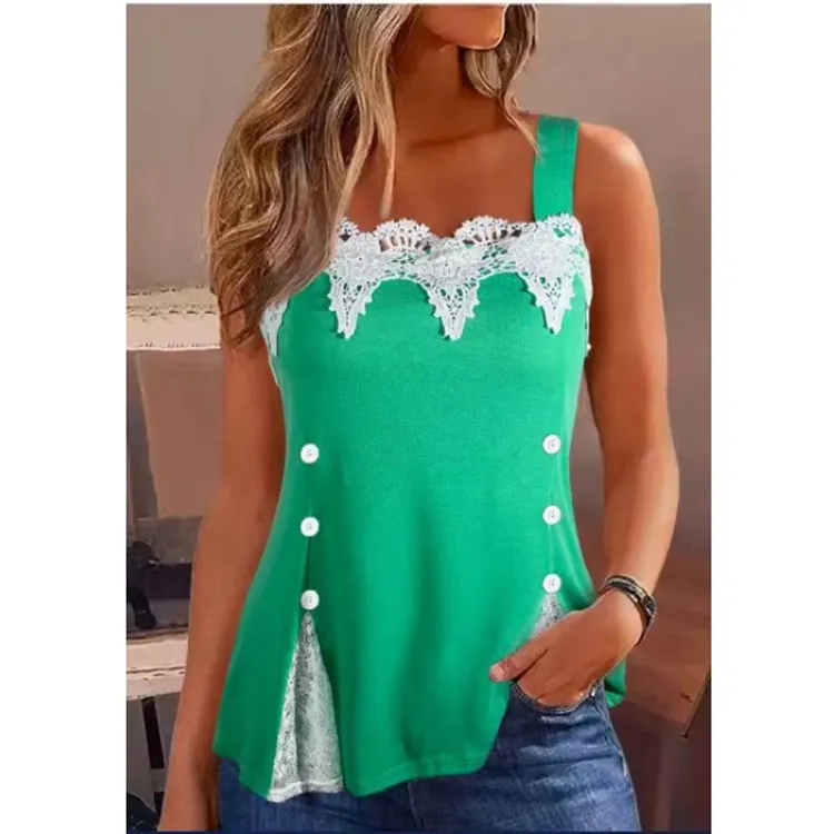 Cotton Lace Square Neck Short Sleeve Top main image 0