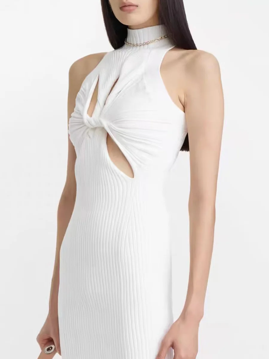 Toloer Toloer 2024 New Hollow Out Kink Design Sense Slim Show Thin Knitting Sleeveless Vest Skirt Female Sense Dress-Outfit Ideas