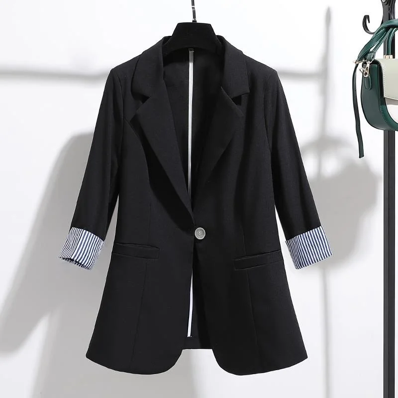 Blazers Women Office Lady Work-suit Slim Korean Style Simple Minimalist Patchwork Business OL Large Size Trendy Womens Femme New