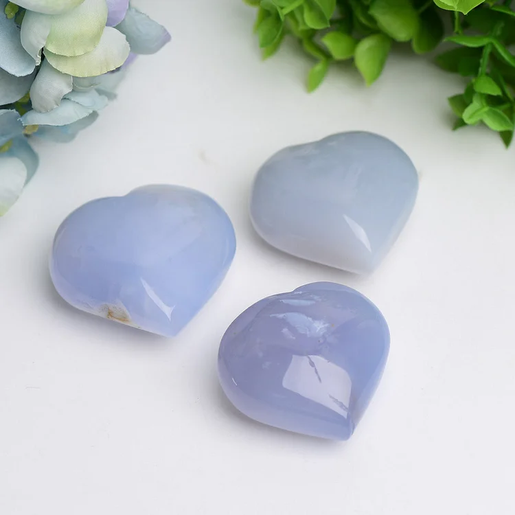 1.5"-2.5" Blue Chalcedony Heart Crystal Carving