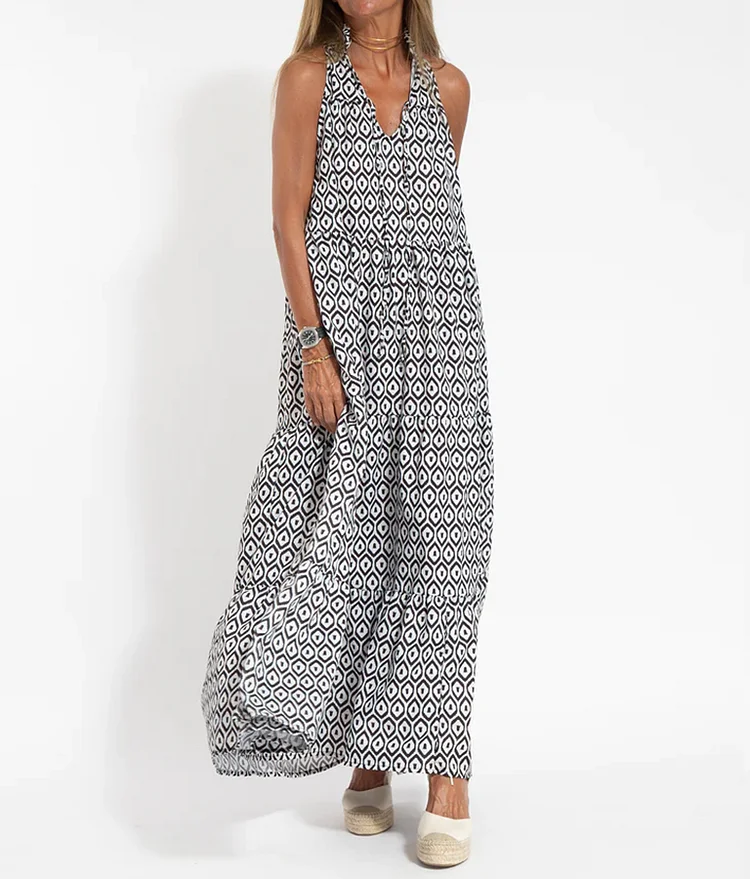 Boho Geometric Pattern Printed Maxi Dress