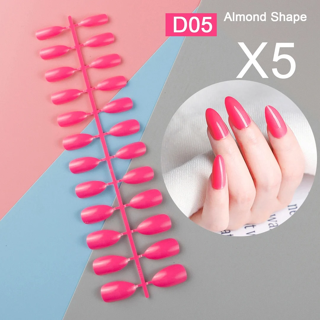 5 Sets/Pack In The Same Color Press On Color False Nail Tips Almond Fake Nail Tips Short Nail Tip Full Cover Nail DIY-Nail Inspo