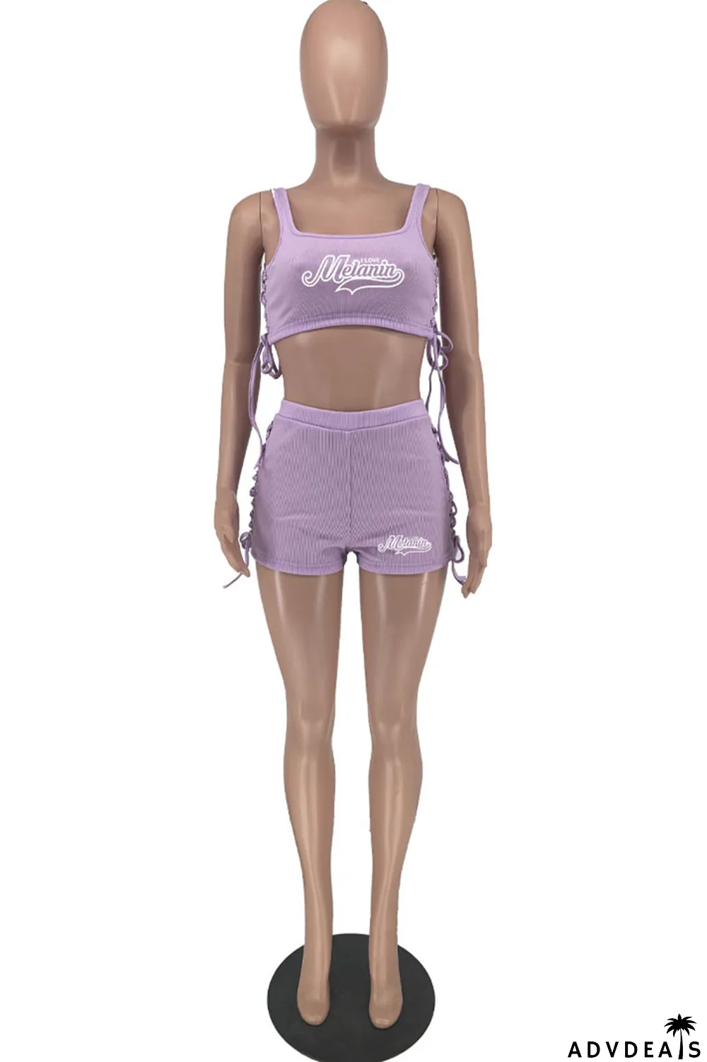 White Casual Print Bandage U Neck Sleeveless Two Pieces