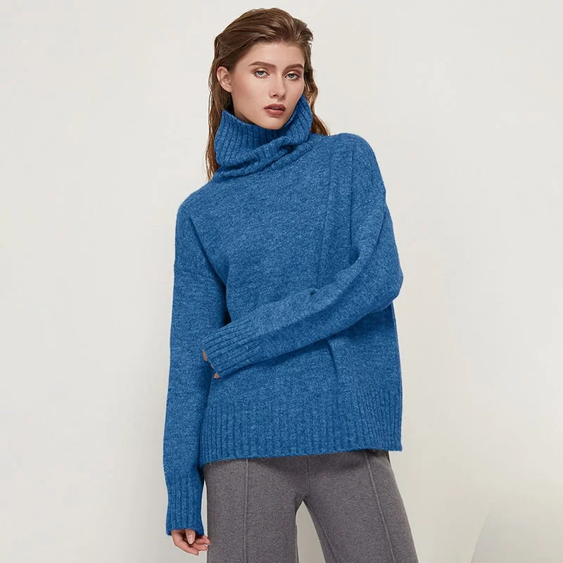 Aachoae Women Autumn Winter Knitted Turtleneck Cashmere Sweater Female Spring Autumn Pullover Jumper Sweaters Casual Loose Tops