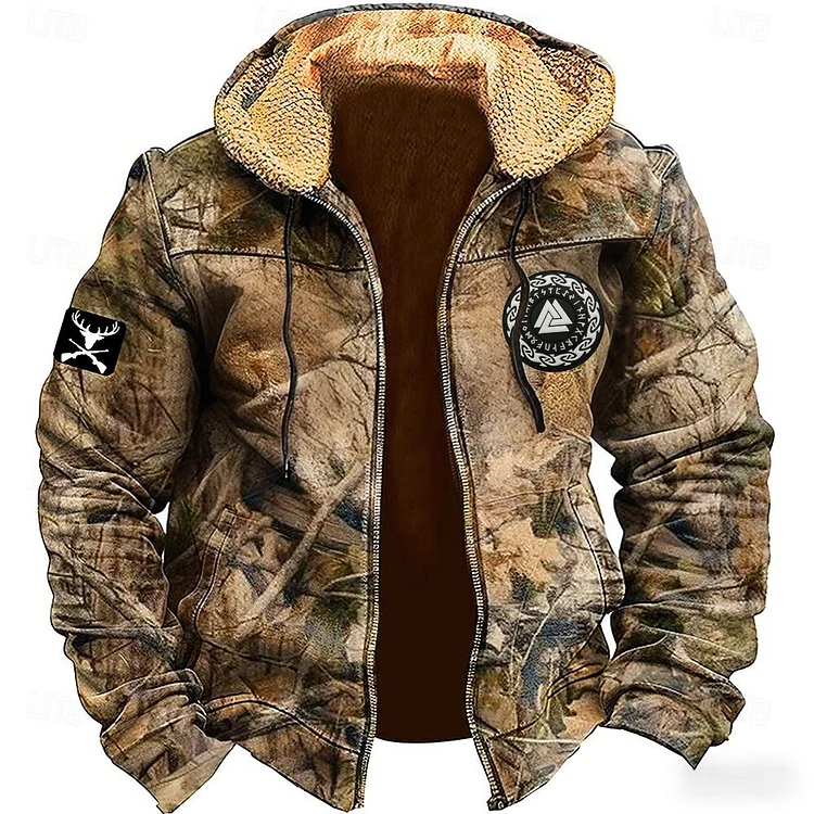 Men's Viking Runes Jungle Print Casual Zip Up Jacket