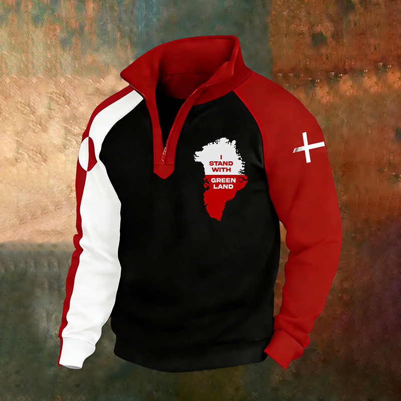 Men's Greenland Contrast Print Casual Zip-up Hooded Sweatshirt artswardrobe