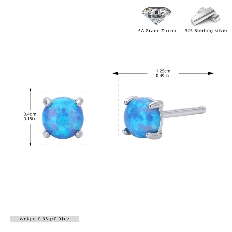 1 Pair 925 Sterling Silver Opal Geometric Ear Studs