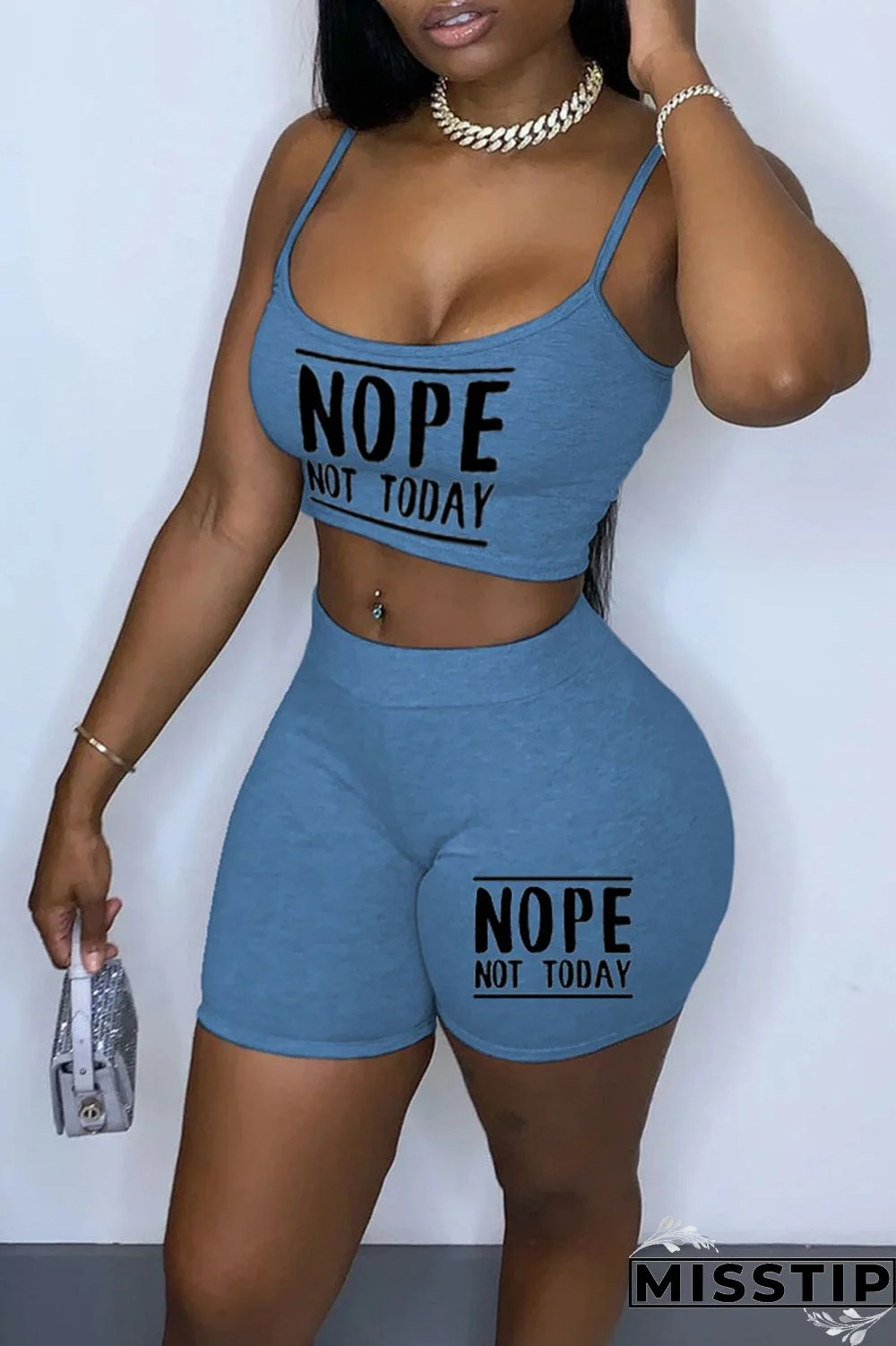 Khaki Sexy Print Patchwork Spaghetti Strap Sleeveless Two Pieces