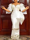 Stylish V-Neck Short Sleeve Falbala Embroidered Split-Joint Maxi Dress