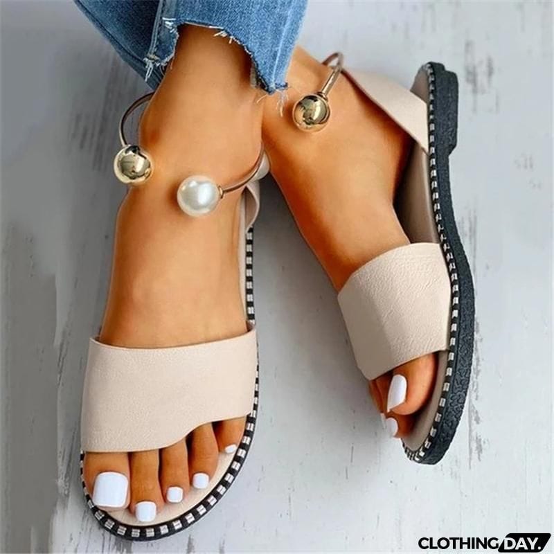 Women's Cute Open Toe Ankle Bracelet Detailing Flat Sandals