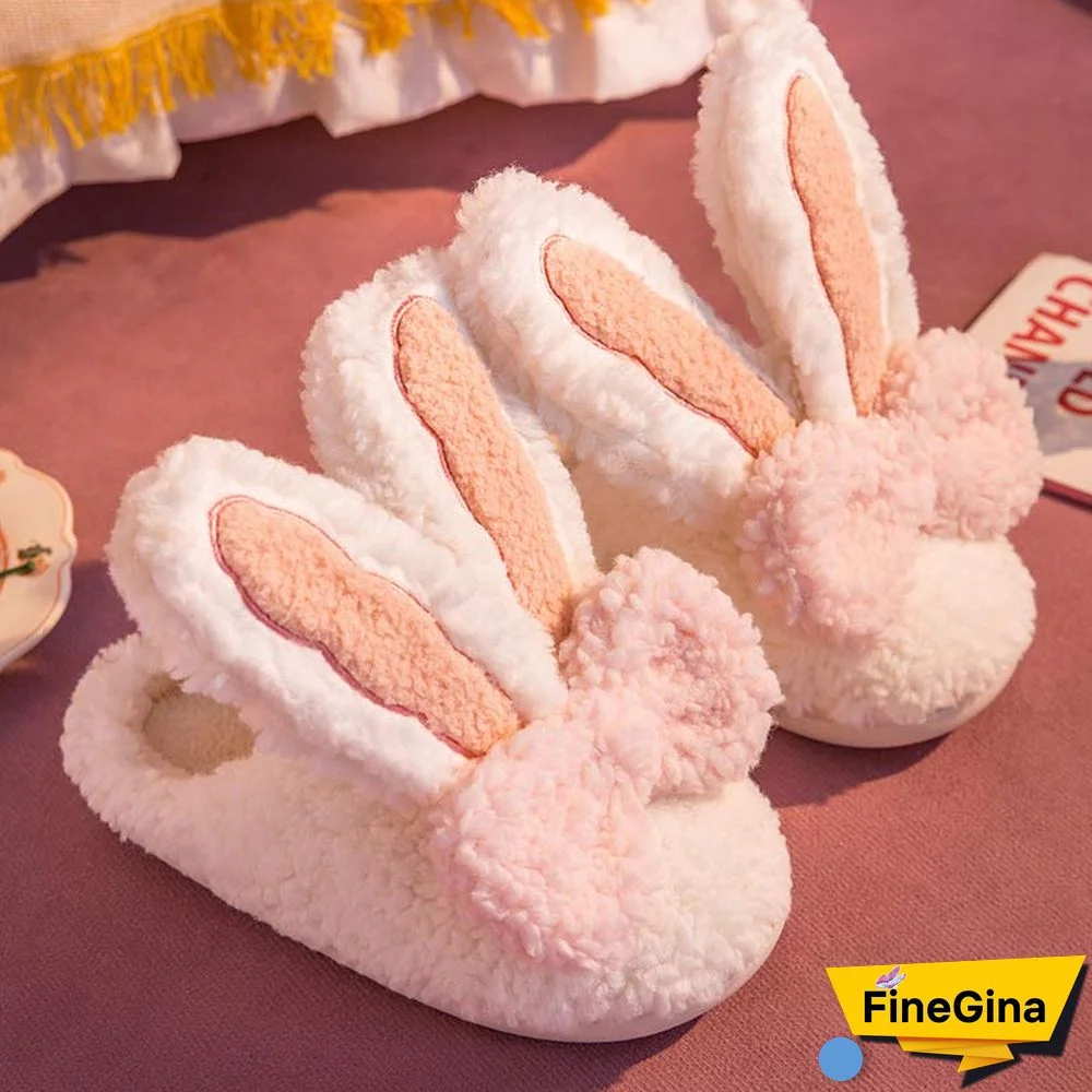 Rabbit Ears Bow Knot Plush Slippers