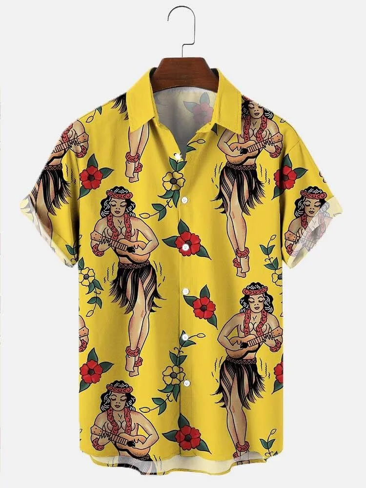 Men's Vintage Aloha Print Casual Breathable Short Sleeve Hawaiian Shirt socialshop