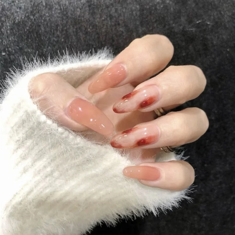 24pcs White Butterfly False Nail Patch Glue Type Removable Long Paragraph Fashion Manicure Coffin Fake Nail Patch Ballerina Art-Nail Inspo