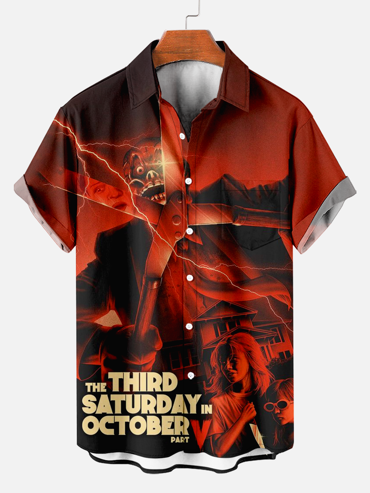 Men's Retro Horror Movie Character Red Print Shirt PLUSCLOTHESMAN