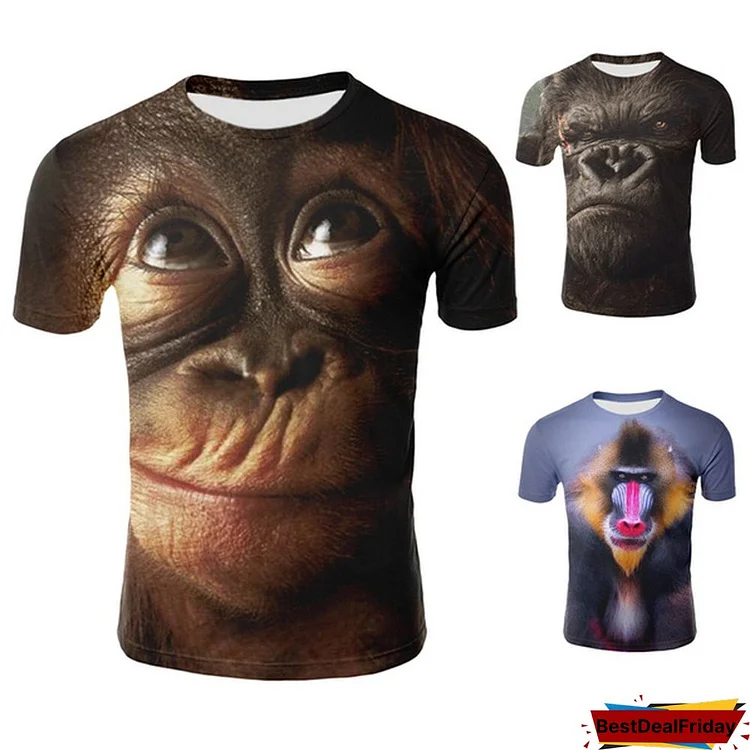 Men Animal T Shirt 3D Printed Monkey Tshirt Short Sleeve Round Casual Tops Tees Male Funny Stranger Things Streetwear 2Xs-4Xl