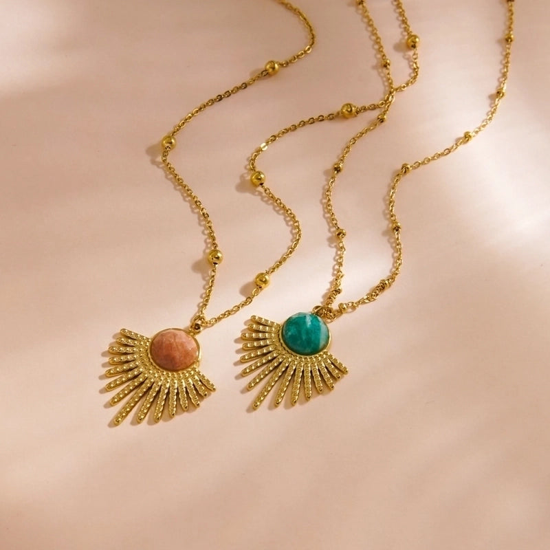 3 Pieces 304 Stainless Steel 14K Gold Plated Ig Style Vintage Style French Style Inlay Geometric Natural Stone Pendant Necklace