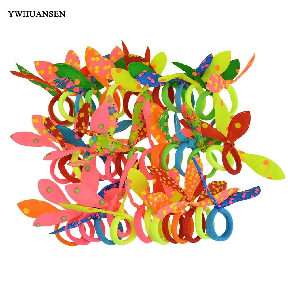 YWHUANSEN 50pcs/lot Small Rabbit Ears Scrunchy For Baby Mini Elastic Hair Band Ties Little Girls Hair Accessories Band Hair Loop