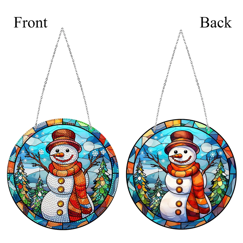 DIY Snowman Diamond Stained Glass Style Hanging Decoration Double Side Home Garden Decoration