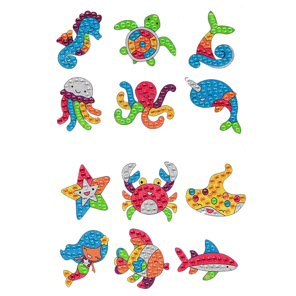 12pcs Round Drill Diamond Painting DIY Decal Cute Animals Sticker