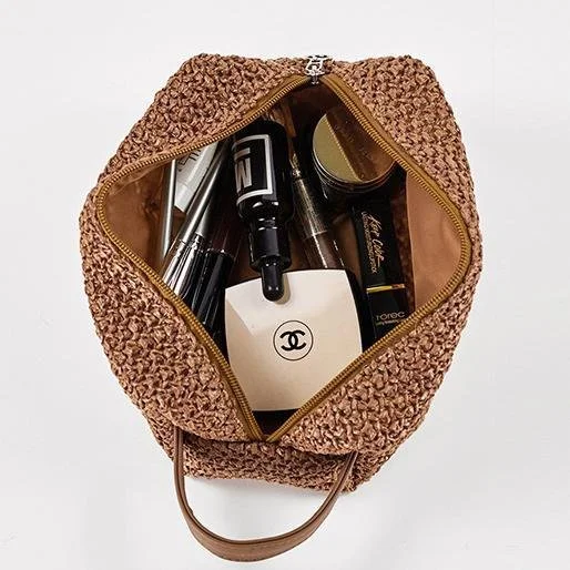 Women's grass material large-capacity portable travel toiletry bag cosmetic bag